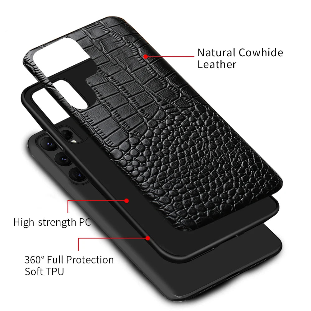 LANGSIDI Genuine Leather Phone Case for Samsung Galaxy S25 S24 S23 Ultra S22 Plus S21 FE S 24 23 A55 A54 5G Protector Back Cover