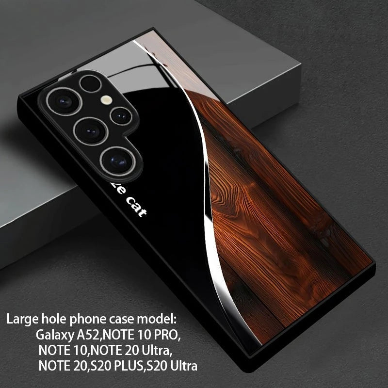 Wood grain pattern tempered glass phone case suitable for Samsung Galaxy S26 S25 S24 S23 S22 S20 FE/Ultra/Plus anti drop