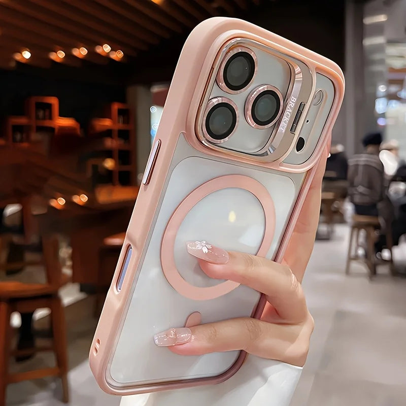Luxury for Magsafe Magnetic attraction Bracket Case for IPhone 17 16 15 13 12 Pro Max 14 Plus Lens Holder Protection Clear Cover