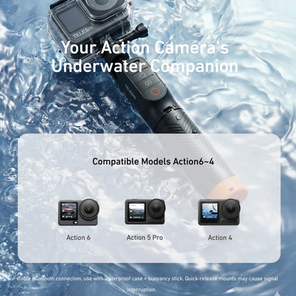 TELESIN Waterproof Bluetooth Floating Selfie Stick Tripod for DJI Osmo Action 6 5 Pro 4 15M Diving Stick 3-in-1 Hand Grip Tripod
