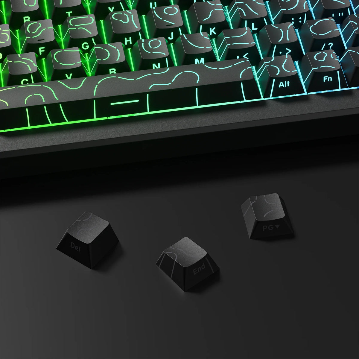 RGB Backlit Keycaps Cherry Profile Black Topographic 4.0 Side-lit Double Shot PBT Keycaps for Cherry MX Switches Gaming Keyboard