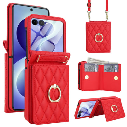 Crossbody Lanyard Leather Wallet Ring Holder Phone Case With Mirror Film For Samsung Galaxy Z Flip 8 7 6 5 4 3 Pocket Back Cover