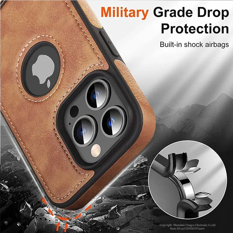PU Leather Phone Case with Kickstand for iPhone 17 16 15 Pro Max 14 Plus 13 12 11 Mini Soft Grip Luxury Back Cover with Stand