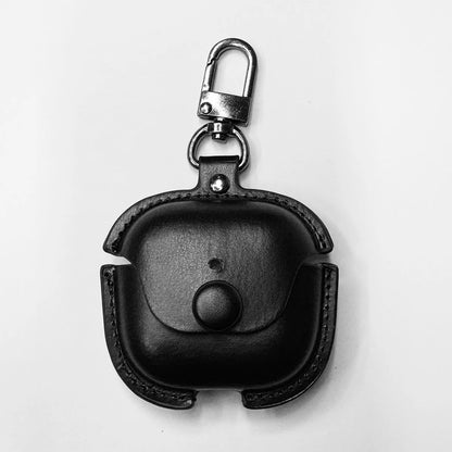 PU Leather Protective Case for AirPods 4 with Keychain Classic Business Retro Button Earbuds Cover Shockproof