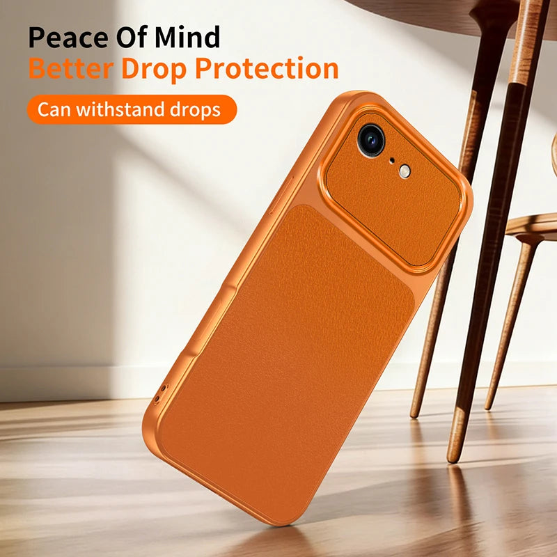 Original Shockproof Phone Case for Apple iPhone 17E 16E 5G Fashion Plating Lychee Grain High Quality Lambskin Texture Back Cover