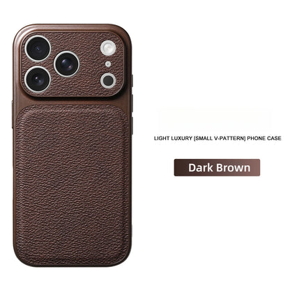 Solid Color Lychee Grain Leather Phone Case, Anti-Scratch & Shockproof Protective Cover for iPhone 17 Pro Max  16 15 14 13 Air