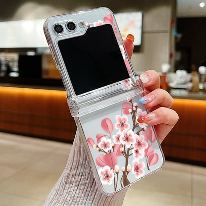 Flowers Pattern Clear Case For Samsung Galaxy Z Flip 8 7 FE 6 5 4 3 5G Folding Hard Phone Cover For Samsung Z Flip8 Flip6 Flip7