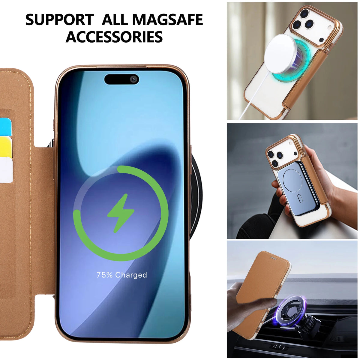 360 Rotating Bracket Magnetic Leather Case for IPhone 17 Pro Max 16 Plus 15 14 Shockproof Comfortable Grip RFID Bag Book Cover