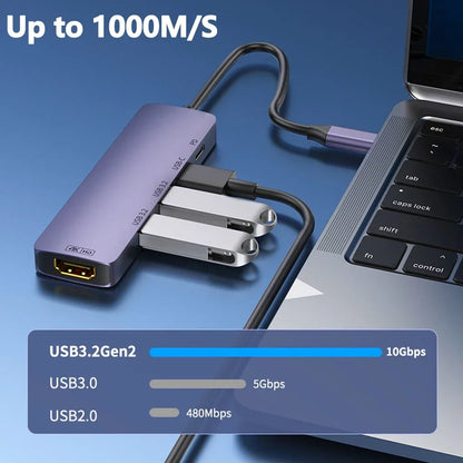 10Gbps USB C HUB 4K 60Hz Type C to HDMI-compatible PD 100W USB Splitter Adapter For iPhone 15 Macbook Air Pro Samsung S23 24 Dex