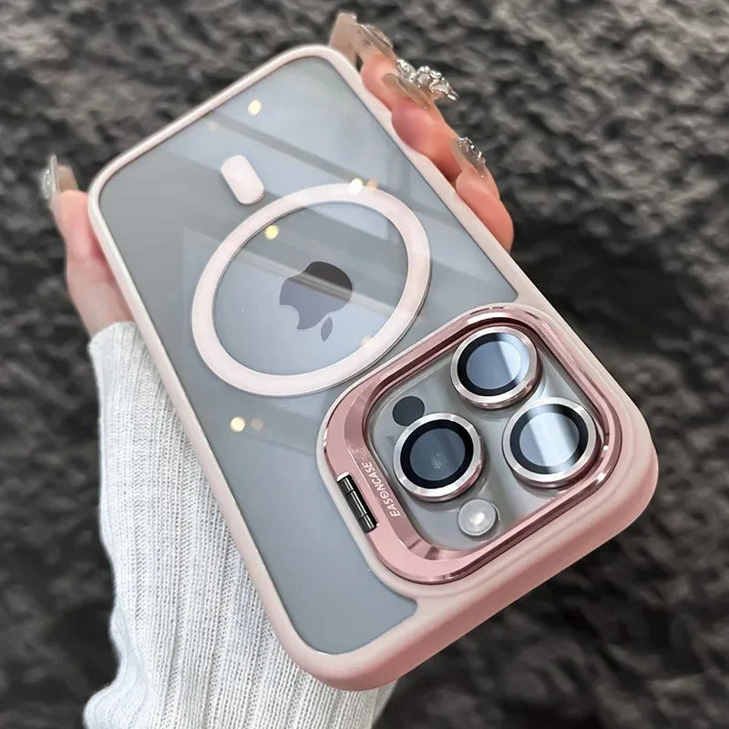 Luxury Magnetic Shockproof Phone Case For iPhone 16 15 14 13 12 11 17 Pro Max For Magsafe Funda Stand Glass Lens Protector Cover