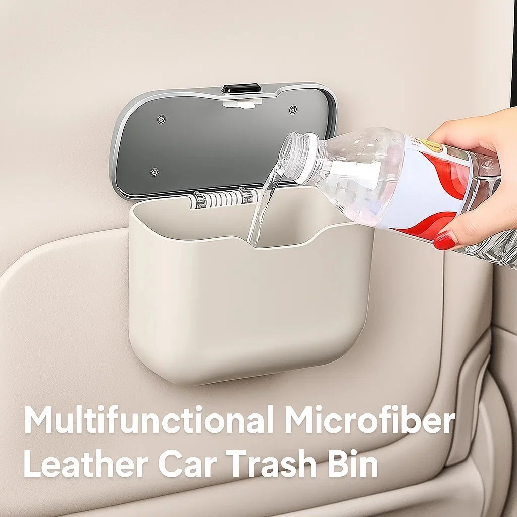 Luxury Portable Hanging Mini Car Trash Can Wastebasket Trash Car Interior Clip-on Storage Pouch Dry and Wet Use Hanging Storage