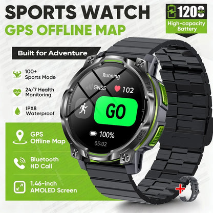 1200mAh Massive Power Outdoor GPS Smart Watch Offline Map 1.43“ HD Screen IPX8 Waterproof Compass Military 107+Sports Watch Men
