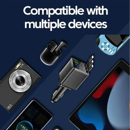 KEBIDUMEI 180W Car Charger PD30W USB 3.1A Phone Charger Digital Display Fast Charging Retractable Cable Adapter Auto Accessories