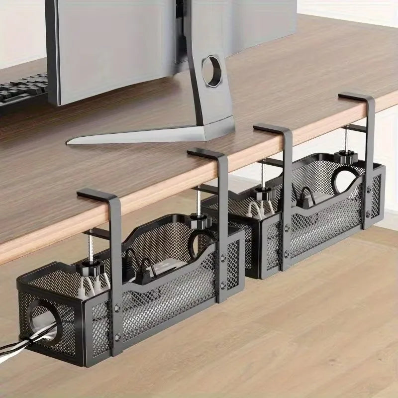 1-2PCS Under-Desk Cable Management Tray Office Cable Organizer No Drilling Desktop Cable Tray for Neat Cable Arrangement