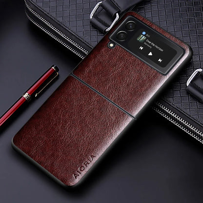 Luxury PU Leather Case for Samsung Galaxy Z Flip 4 5 6 7 FE 8 Business Solid Color Design Phone Cover for Samsung Z Flip 3 Case