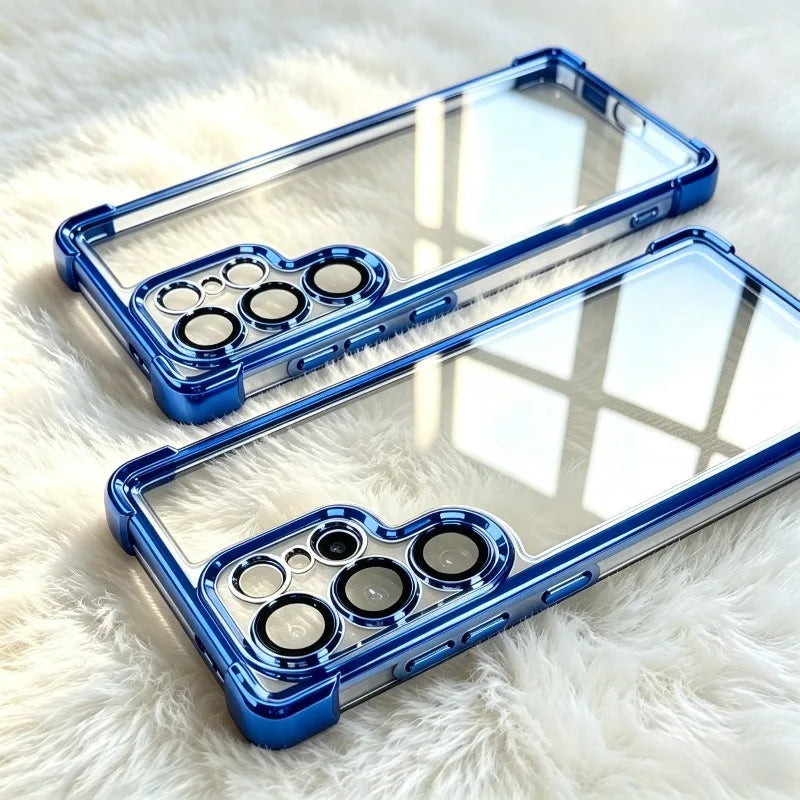 Luxury Plating Clear Phone Case for Samsung Galaxy S26 S25 S24 Ultra S 26 25 Plus S26Ultra Armor Bumper Shockproof Cases Cover