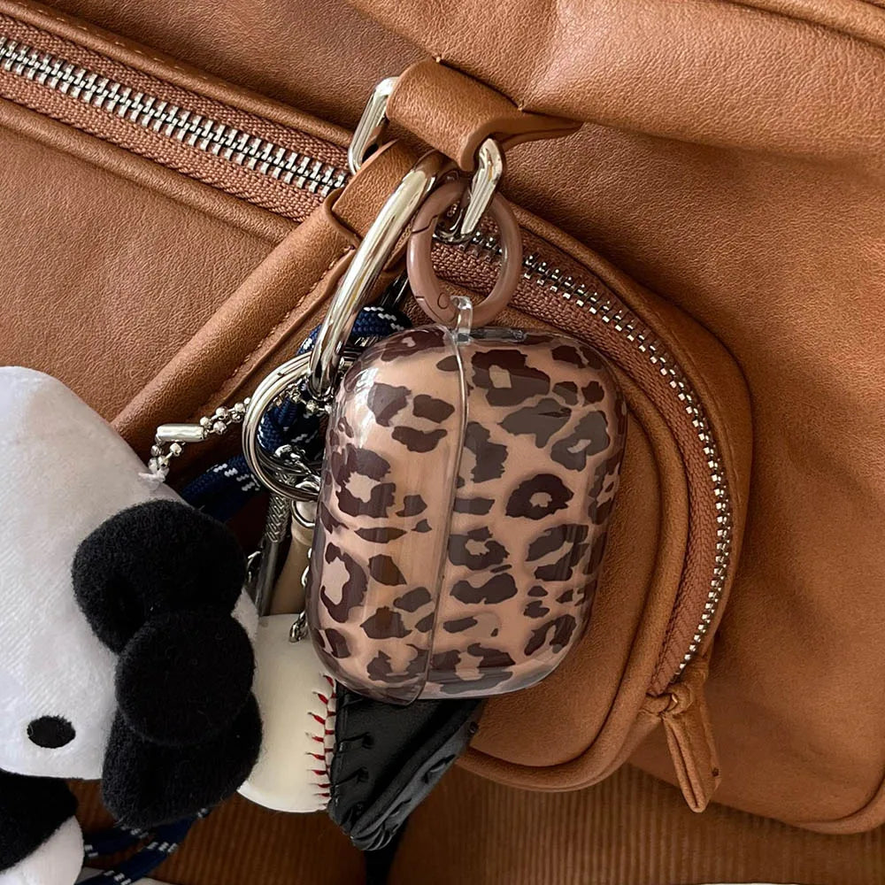 fashion luxury transparent leopard print pattern black love heart Pendant for airpods 4 3 1 pro 2 soft silicone protection case