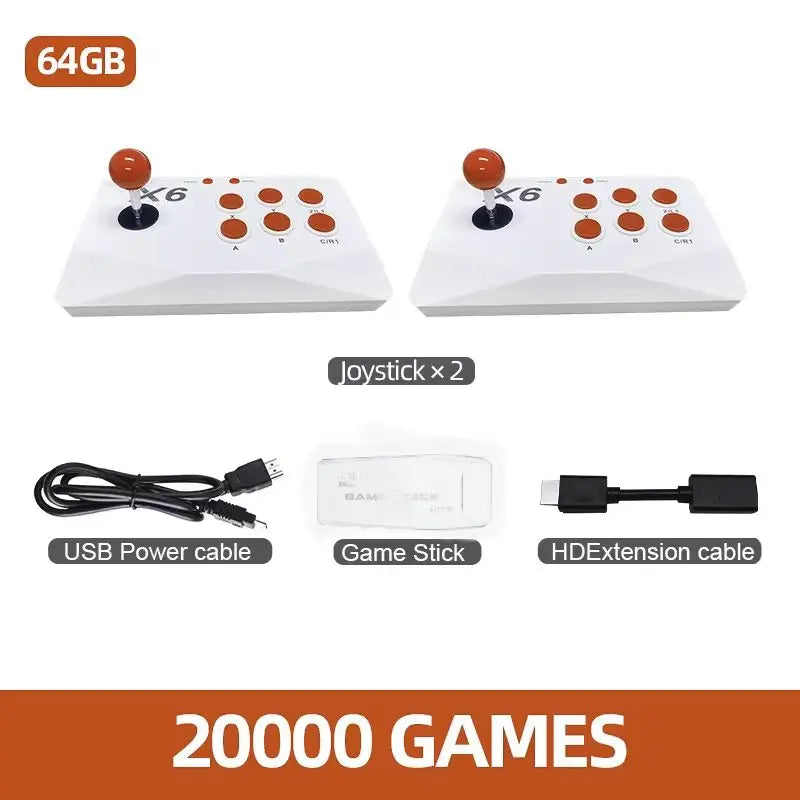 New X6 Video Game Console 4K HD 64GB 2.4G Wireless Double Rocker TV Game Stick 20000 Retro Games Consolas
