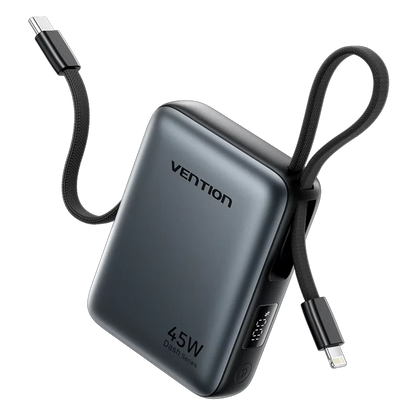Vention 45W 10000mAh Power Bank Built-In USB-C Cable Portable Powerbank for iPhone 17 Samsung S26 Pocket-Sized Auxiliary Battery