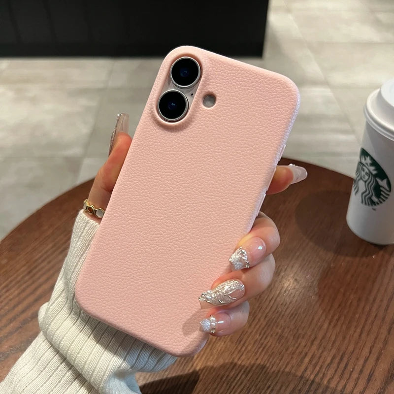 Luxury Soft Cortex Leather Case For iPhone 17 Air 11 12 13 14 15 16 Pro Max Plus Lichee Pattern Silicone Shockproof Cover