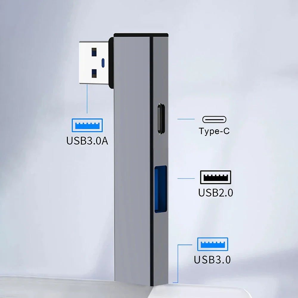4 in 1 Compactly Aluminum USB C Hub USB3.0 Hub Type C to Type C and Double USB Port Hub for Versatile Devices Connectivity