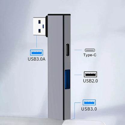 4 in 1 Compactly Aluminum USB C Hub USB3.0 Hub Type C to Type C and Double USB Port Hub for Versatile Devices Connectivity