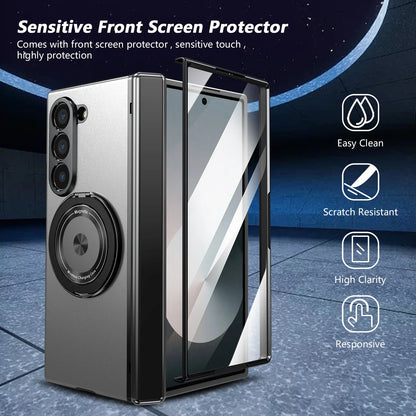 Aluminum Alloy Back Cover Phone Case for Samsung Galaxy Z Fold 8 Ultra 7/6/5/4 with 360° Rotating Ring Kickstand,Hinge Protector
