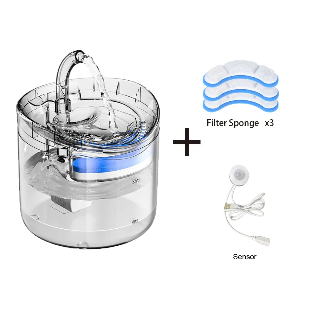 2L Pet Cat and Dog Drinker Activated Carbon Filter USB Powered Automatic Pet Feeder Motion Sensor Bowl Pet Silent Drinking Bowl