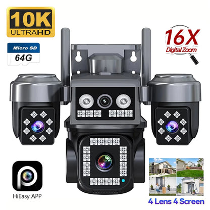 10K 20MP 4Lens Security Camera PTZ WiFi IP Camera with Auto Tracking Outdoor Waterproof CCTV Full Color Night Vision 2-Way Audio