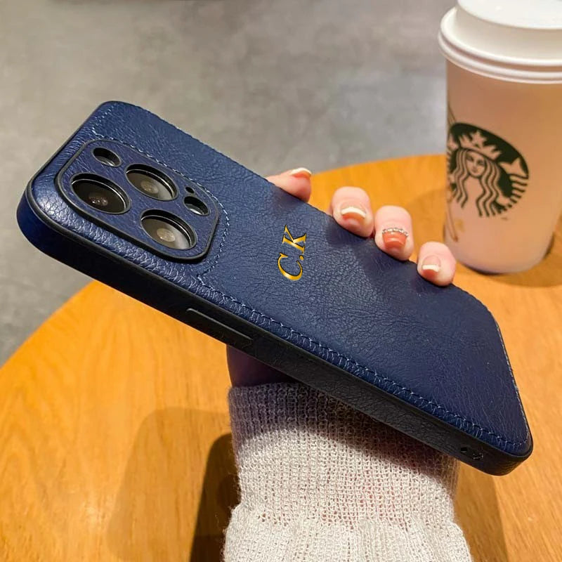 Personalized Name Classic Leather Case For iPhone18 17 16 15 14 13 12 11 Pro Max 17Air Luxury Customized Initials Engraved Cover