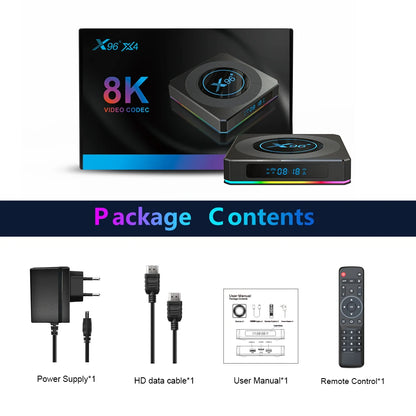 X96 X4 Smart TV Box Amlogic S905X4 Android 11 2.4/5G Dual Wifi 4G 32G 64G Support AV1 BT HD 4K 8K RGB Light Media Player TVBOX