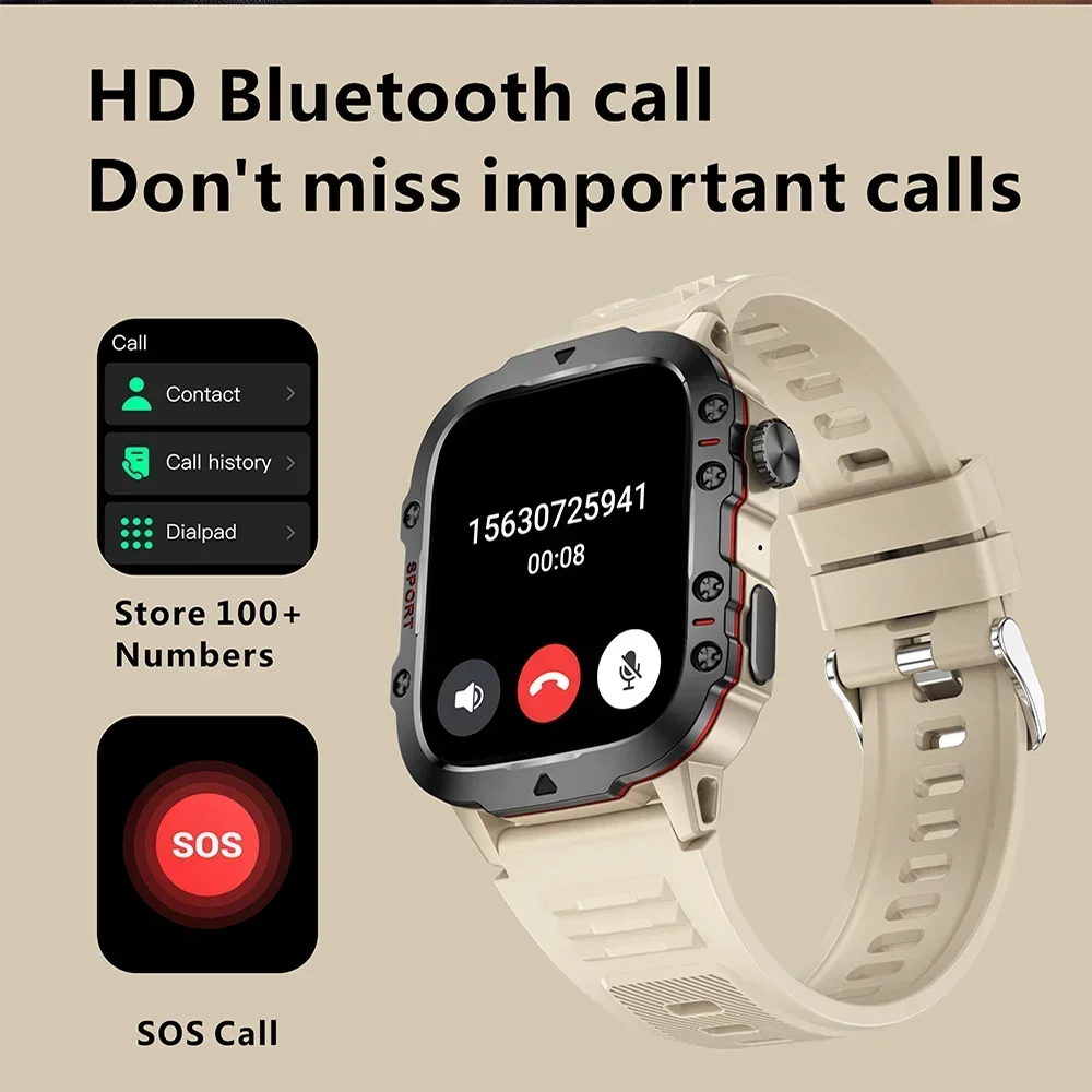 NEW Electronic Military Men Smart Watch Bluetooth Call Fitness Clock Heart Monitor Sport Watches 3ATM Waterproof Smartwatch 2026