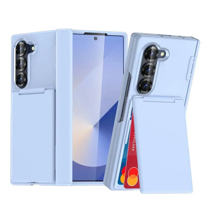 Luxury Flip Kickstand Phone Case For Samsung Galaxy Z Fold 7 6 Fold7 Fold6 5G Folding Bracket Matte Cover with Card Holder