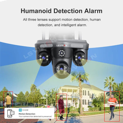 LS VISION 15MP Three Screens WiFi Security Camera Outdoor Three Lens Remote Rotation Color Night Vision Auto Tracking CCTV Cam