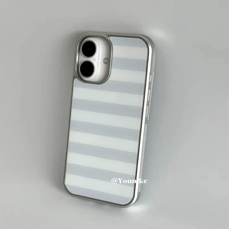 Korean Ins Gray and White Stripes Phone Case for iPhone 17 17e 16e 16 15 14 13 12 11 Air Pro Max X XR XSMAX 8 7 Plus Back Cover