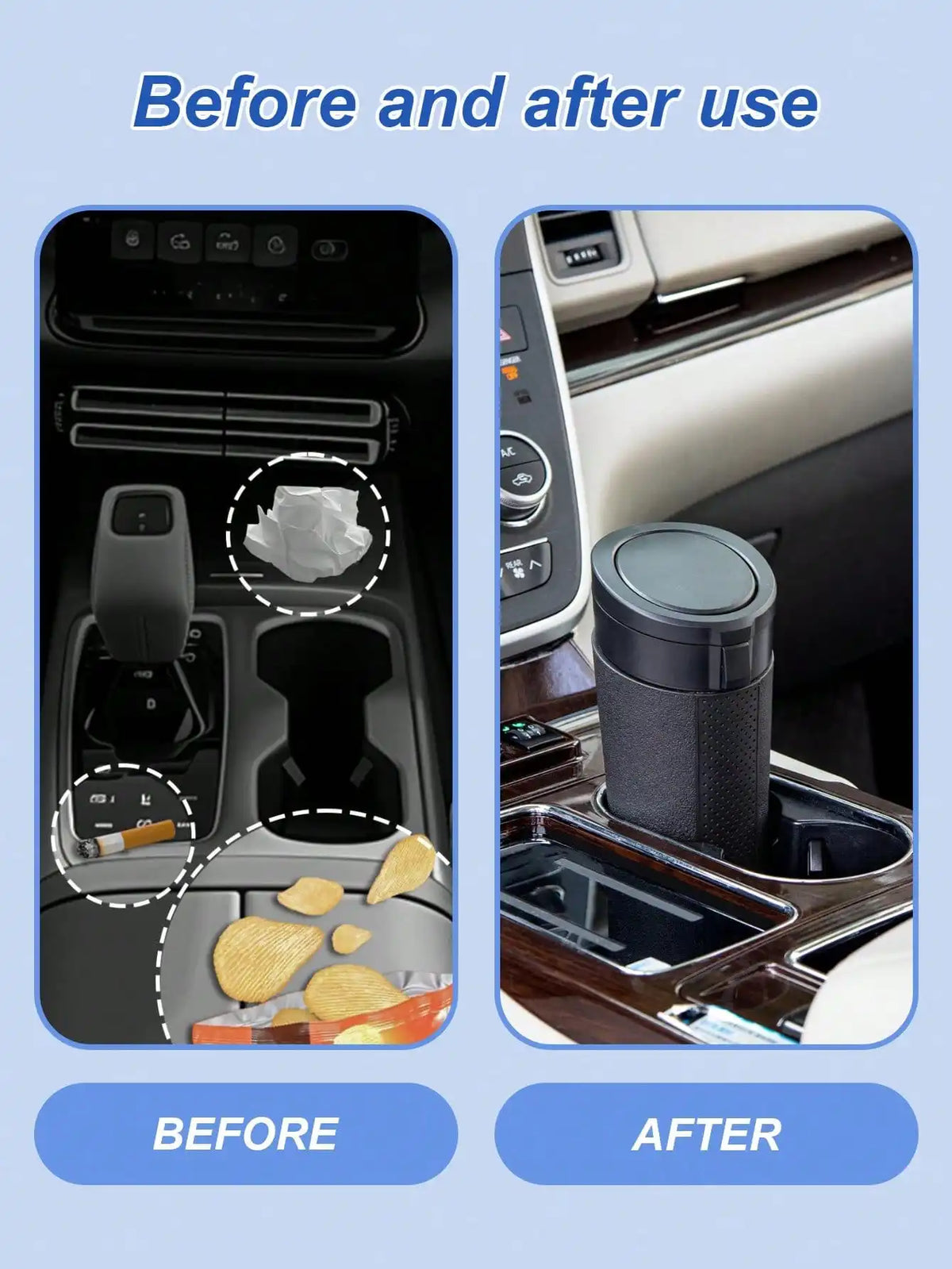 Portable Car Trash Can – Dual-Lid Design, Press & Button Open Modes, Leak-Proof, Removable Inner Liner, For Wet & Dry Waste