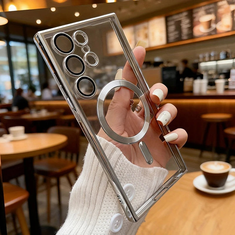Plating Transparent TPU Case For Samsung Galaxy S26 S25 S24 S23 S22 S21 Ultra Plus FE S26Ultra For Magsafe Wireless Charge Cover