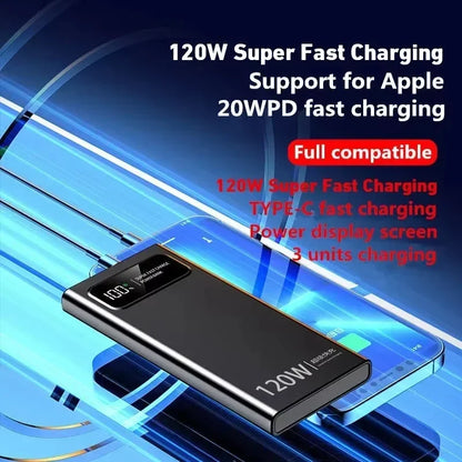 Lenovo CCC 500000mAh 120W Power Bank For Xiaomi Large Capacity Super Fast Charging Battery Digital Display Power Bank For iPhone