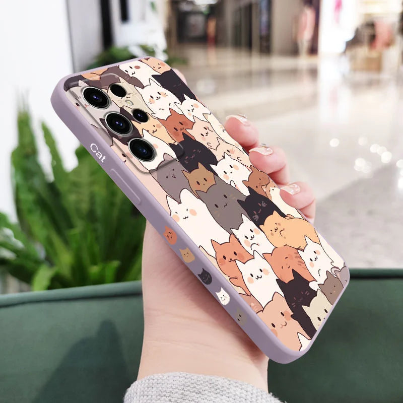 Stacking Cat Phone Case For Samsung Galaxy S25 FE S24 S23 S22 S21 S20 Ultra Plus Note 20 Ultra 10 Plus Cover