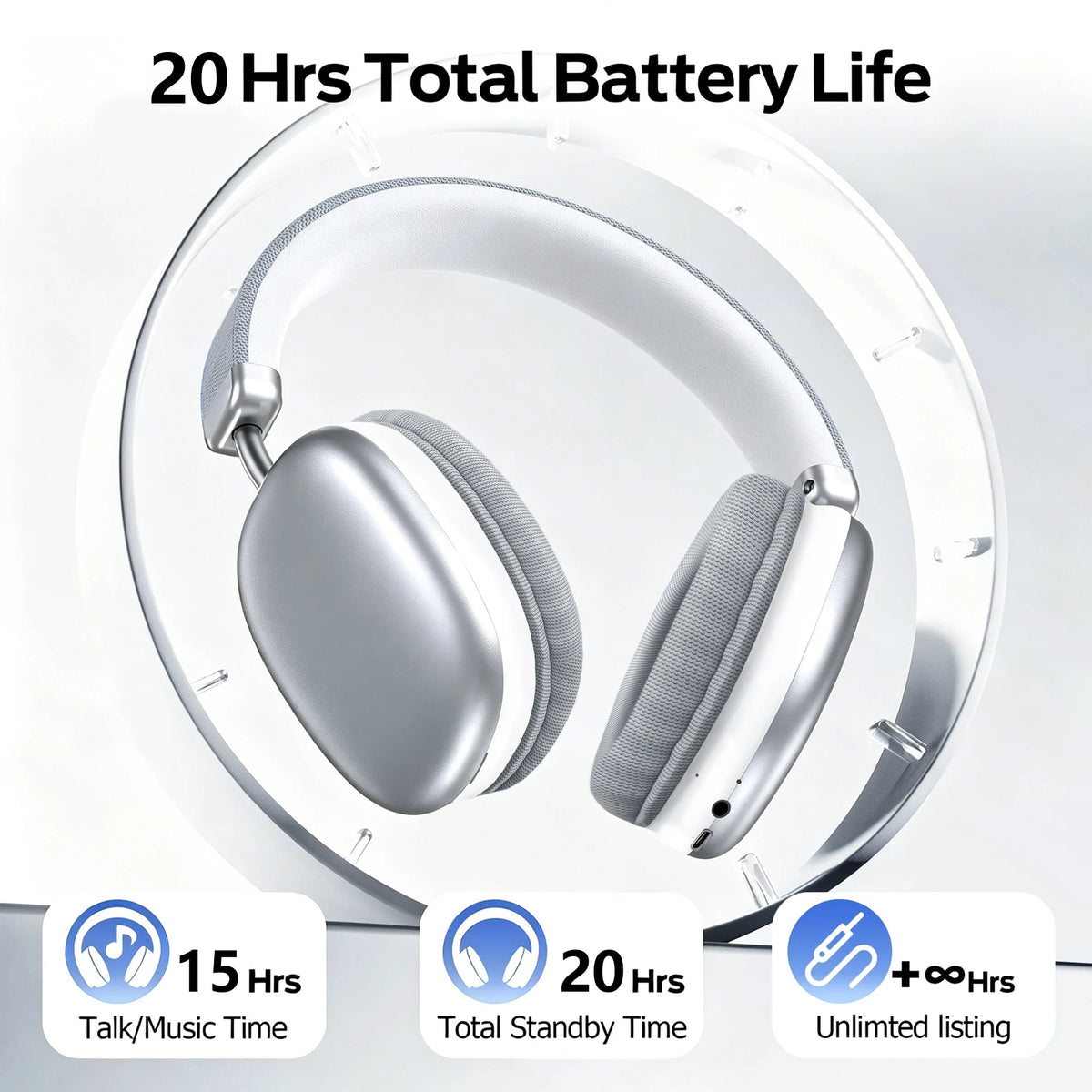 Wireless Over-Ear Headphones, 5.3 Smart Chip, Long Battery Life,HiFi Music Gaming Comfortable Mic for iPhone Android PC