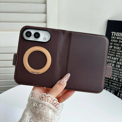 Invisible Support Bracket Card Holder Bag Phone Case For iPhone Duo 18 Fold 360 Degree Rotating Bracket Leather Wallet Cover