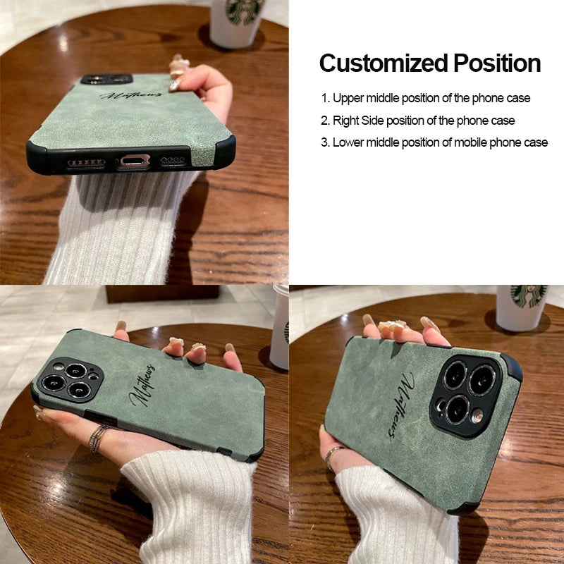 Personalized Luxury Leather Lambskin Case For iPhone 11 12 13 14 15 16 18Pro Max Customized Name DIY Cover