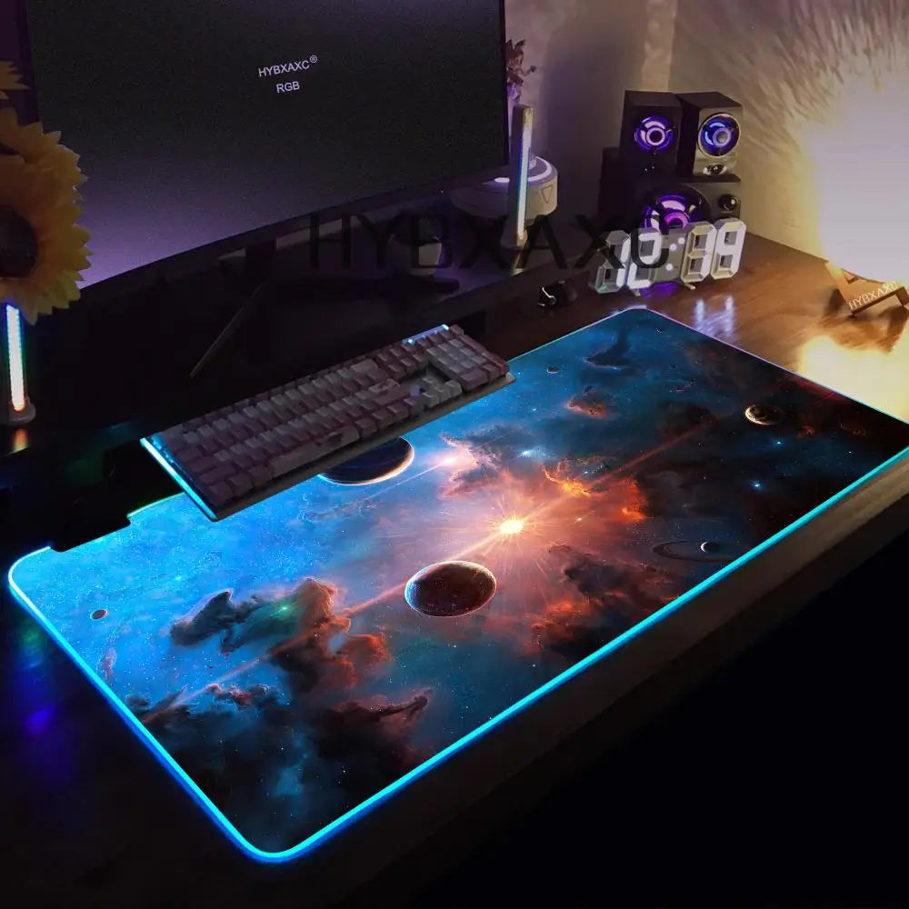 Hot Cosmos Space Solar System Planet Mouse Pad RGB Gaming Mouse Pad HD Gamer Large LED Light XXL PC Computer Carpet