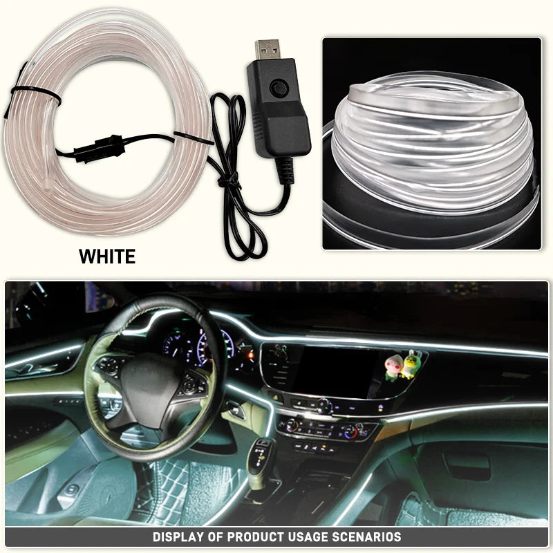 Car Interior Decorative Lamps EL Wiring Neon Strips Dashboard Auto LED Ambient Lights DIY Flexible Atmosphere Lamp 1M/3M/5M