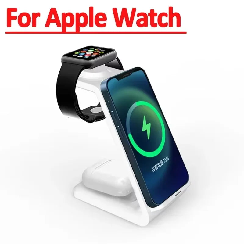 Fast Wireless Charger Stand For iPhone 17 16 15 14 Samsung S24 S23 Apple Watch 8/7 Samsung Galaxy 6/5 3 In 1 Charging Station