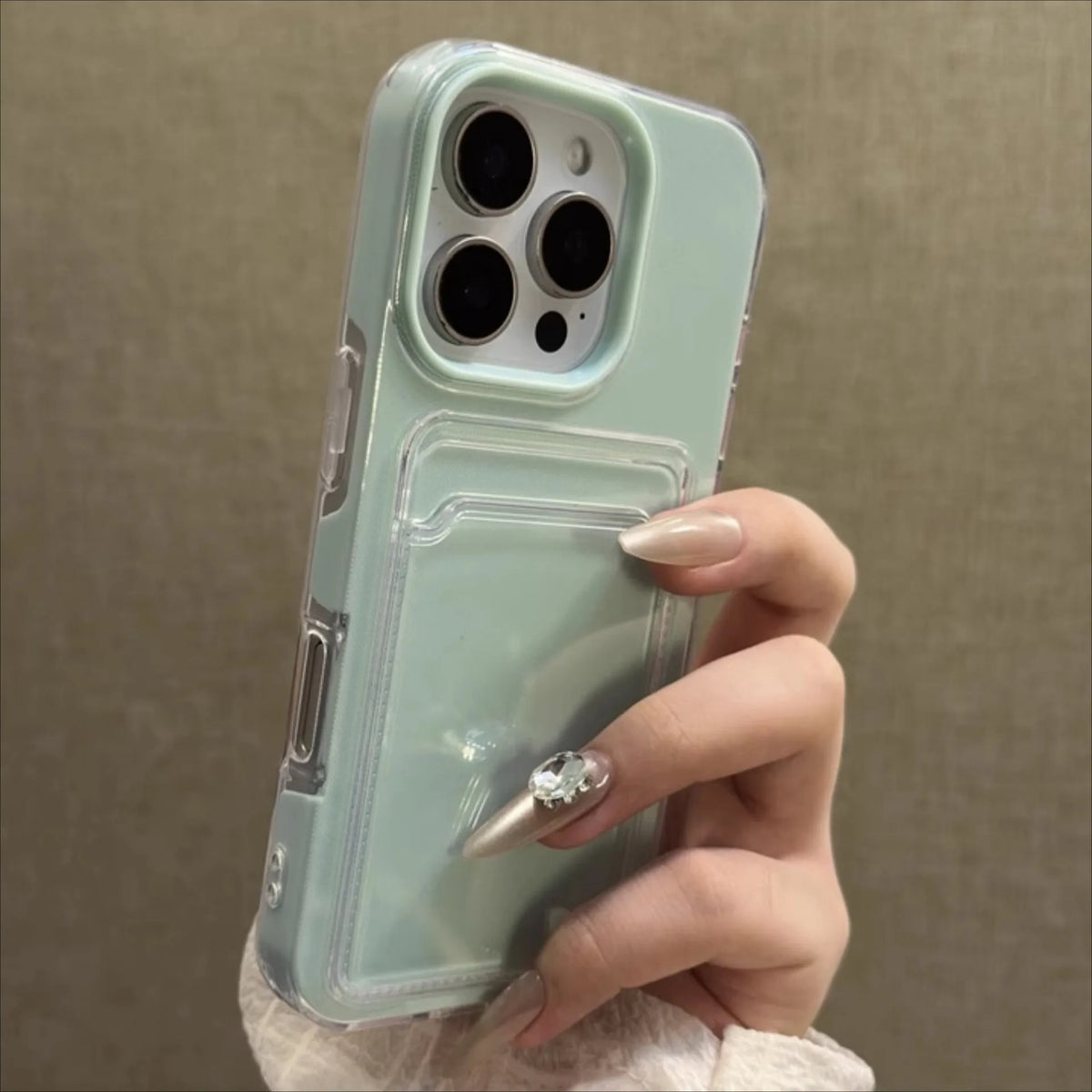 Luxury 2in1 Card Bag Holder Phone Case For iPhone 17 16 15 14 13 12 Pro Max Candy PC Wallet Shockproof Silicone Soft Clear Cover