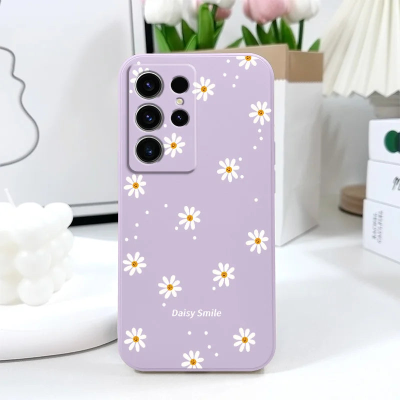 Smiling Daisy Phone Case For Samsung Galaxy S25 S24 S23 S22 S21 S20 S10 S10E Ultra Plus FE Note 20 Ultra Plus Cover