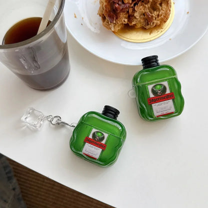 Green Wine Bottle Soft Protective Case For Airpods Pro 1/2/3/4 Pro 2 Cover Shockproof Earphones Case With Keychain Charging Box