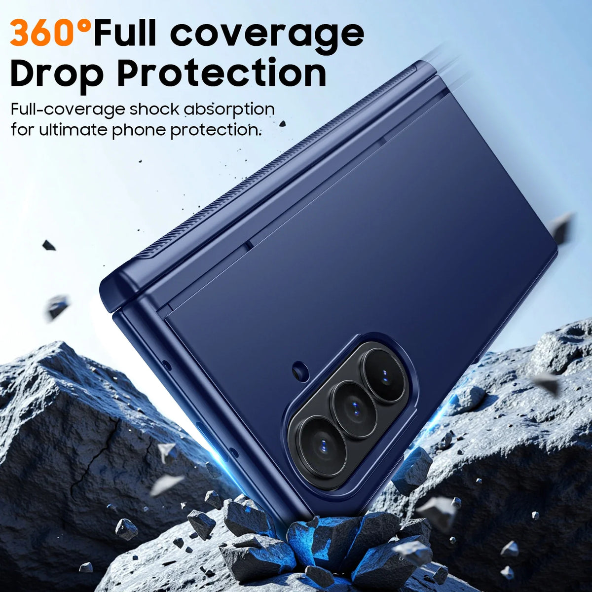 Magnetic Case for Samsung Galaxy Z Fold 7 with Hidden Kickstand, Built-in 9H Glass Screen Protector & Hinge Protection-Blue
