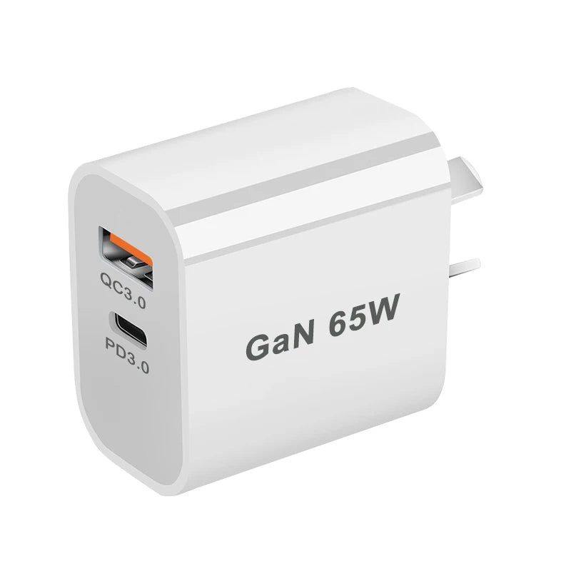 UK/AU/EU/US USB C Charger 65W PD 3.0 GaN Charger Type C Power Adapter With 2-Port Fast Wall Charger Compatible for iPhone 13 USB